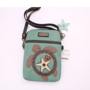 Chala Green Sea Turtle Organizer Crossbody Purse Handbag With Adjustable Strap